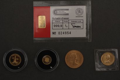 null *Lot:
- One Sovereign in yellow gold 1958
- A 1982 Canadian 5$ yellow gold coin...