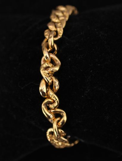 null Bracelet à maillons creux en or jaune 18k, pds : 11,5 g.