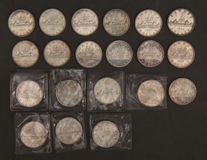 null CANADA
Twenty Elizabeth II silver 1 dollar coins (1st effigy) 1953-1963