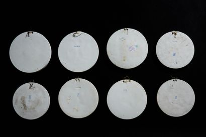 null BING GRONDHAL (Copenhagen) 
Suite of eight circular porcelain medallions decorated...