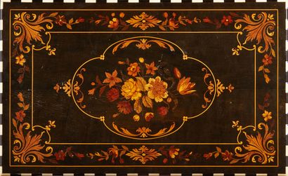 null Small rectangular table opening by a drawer in the belt, with inlaid decoration...