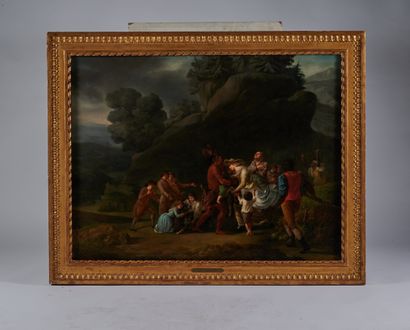 null Antoine BOREL (1743-1810)
The foundling.
Oil on canvas (Not lined).
81,5 x 101...