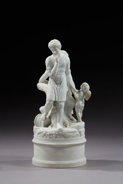 null Centerpiece in cookie porcelain representing Cupid uniting a young couple draped...