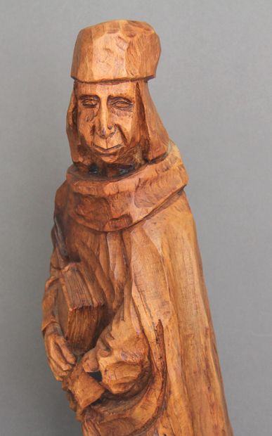 null Ecole contemporaine
Sculpture en bois naturel représentant un bourgeois du Moyen-Age
H...