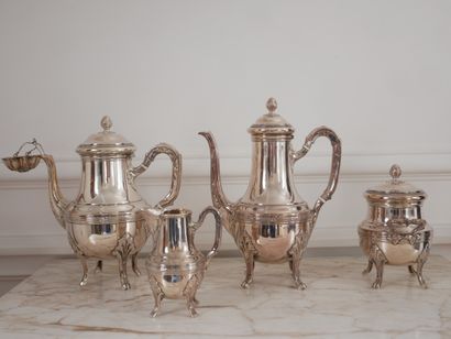 null Service thé-café quadripode en métal argenté, style Louis XVI (4 pièces)