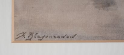 null Fedor BLAGONAVROV (1885-1961)
Bord de rivière
Aquarelle signée en bas à gauche
28,5...