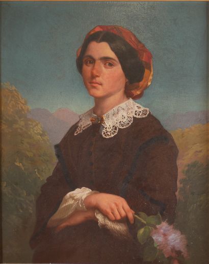 null Ecole de la fin du XIXème s.
Portrait de femme dans un paysage
Huile sur toile...