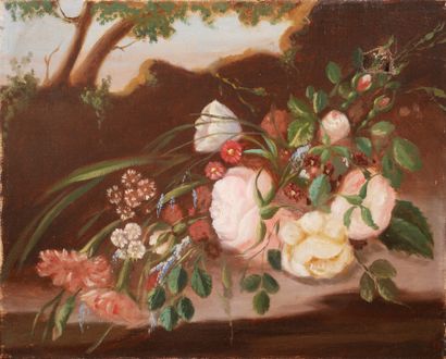 null Ecole du XIXème s.
Nature-mortes aux fleurs
Deux huile sur toile formant pendants
32...