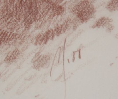 null Ecole contemporaine
Tête de léopard
Sanguine monogrammée
54 x 43 cm. à vue