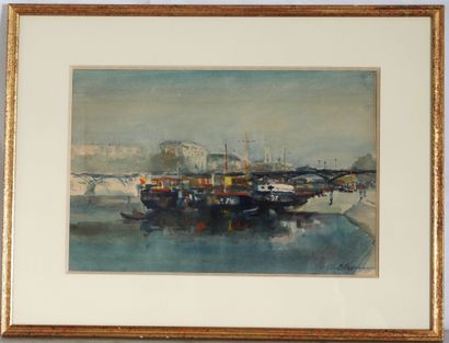 null Fedor BLAGONAVROV (1885-1961)
Péniches à quai
Aquarelle signée en bas à droite
24,5...