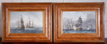 null Pair of polychrome engravings representing three-masted ships
15 x 22,5 cm....