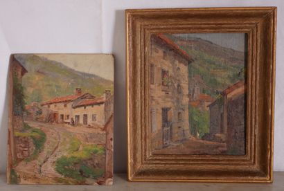 null A. CHARETON
Ruelle de village
Deux huiles sur carton et panneau
27 x 22 cm.