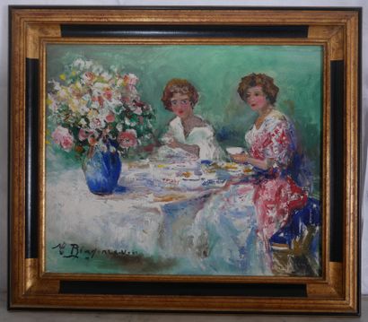 null Fedor BLAGONAVROV (1885-1961)
Deux femmes à table
Huile sur toile signée en...