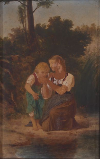 null Ecole du XIXème s.
Mère et enfant s'abreuvant
Huile sur panneau
19 x 12 cm....