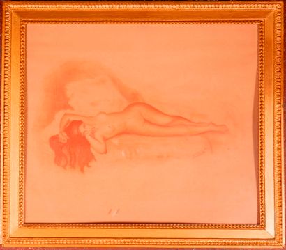 null *R. THORET
Femme nue allongée
Sanguine signée en bas à droite
45 x 53 cm. À...