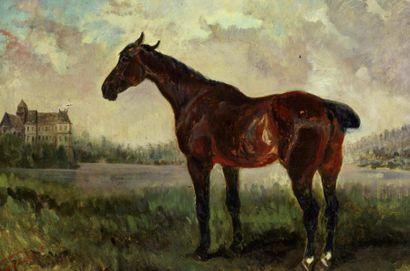 Comte de Odon de TOULOUSE-LAUTREC (XIXe) Le cheval Niniche. Huile sur toile, titrée...