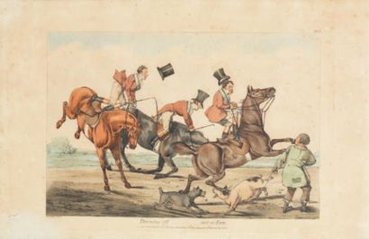 Henry Thomas ALKEN (1785-1851) Throwing off...not so easy. Gravure en couleurs. 29...