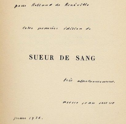 PIERRE JEAN JOUVE Sueur de sang. Éditions des cahiers libres, 1933. In-12 br. Couv....
