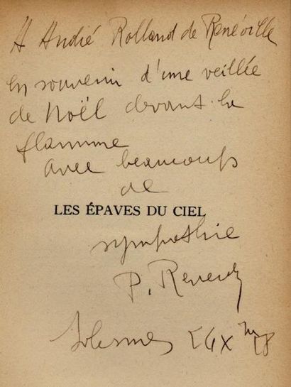 PIERRE REVERDY Les Épaves du ciel. Les éditions de la Nouvelle Revue Française, 1924....