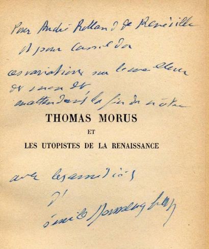 ÉMILE DERMENGHEM Thomas Morus. Plon, 1927. In-12 br. Édition originale, envoi. Joint....
