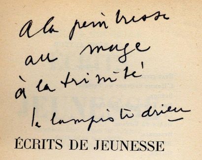 PIERRE DRIEU LA ROCHELLE Écrits de jeunesse. Gallimard, 1941. In-12 br. Édition originale,...