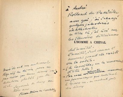 PIERRE DRIEU LA ROCHELLE L'Homme à cheval. Gallimard, 1943. In-12 br. Dos déchiré....