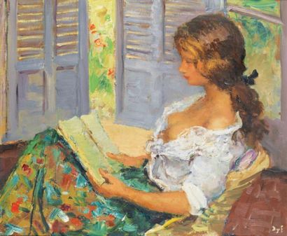 DYF Marcel (1899-1985) Femme lisant Huile sur toile Signée en bas à droite 54 x 65...