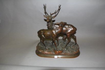DUBUCAND Alfred (1828-1894) Cerf et biche Epreuve en bronze à patine brune Fonte...