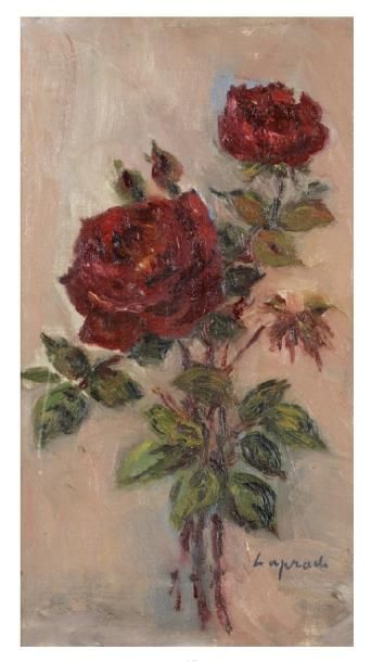 LAPRADE Pierre (1875-1931) Deux roses Huile sur toile Signée en bas à droite 29 x...