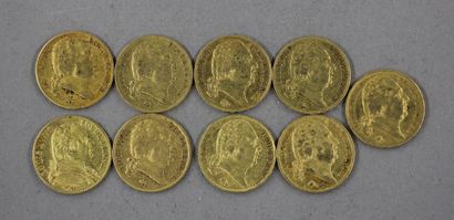 **Nine 20 FF gold coins including one Louis...