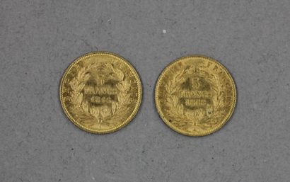 null *Deux pièces de 5 FF en or 1866, 1868 (usures)