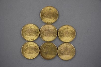 null *Sept pièces de 20 dollars en or 1908, 1924(6)