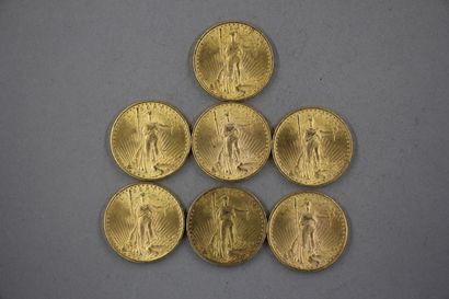 *Sept pièces de 20 dollars en or 1908, 1...