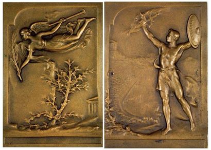 Athènes, 1906 Plaquette commémorative en bronze «Stade et Acropole» pour les Jeux...