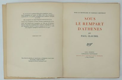 null PAUL CLAUDEL. 
- Protée.
Illustré de 28 bois de Daragnès.
Éditions de la NRF,...