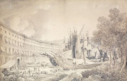 CASSAS Louis François Azay-le-Ferron 1756 - Versailles 1827 Vue présumée du port...