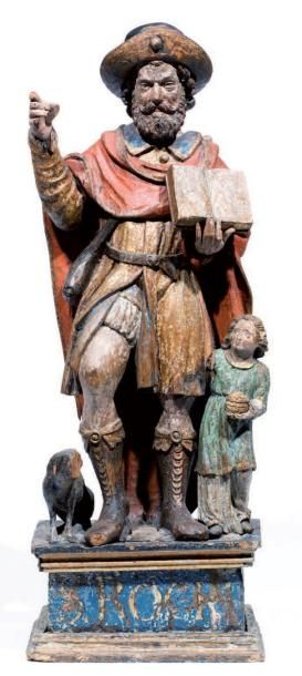 null Saint-ROCH en bois sculpté polychrome du milieu du XVIIe siècle. Il est représenté...