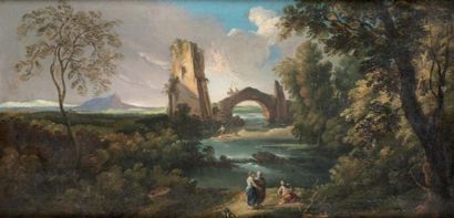 LOCATELLI Andrea (Attribué à) Rome 1695-1741 Paysage au pont et à la tour avec des...