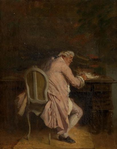 BRILLOUIN Georges (1817-1893) Ecrivain au XVIIIème siècle Huile sur toile., signée...