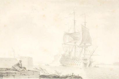 OZANNE Nicolas Marie Brest 1728 - Paris 1811 Le vaisseau de Ligne «Royal Louis» à...