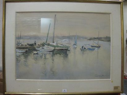 PERRAUDIN Paul (1907-1993) Barques au petit port, 1971 Gouache et aquarelle sur papier...