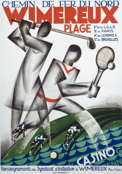 null affiche lithographique "Wimereux Plage" 1929 signé Léon Dupin 75 x 102 cm entoilée...