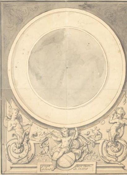 Henri-Charles BOULLE (attribue à) (1642-1732 ) Projet pour le cadre en bronze d'une...