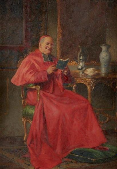 Bernard Louis BORIONE (1865-?) "Cardinal lisant à son bureau" Huile sur panneau,...