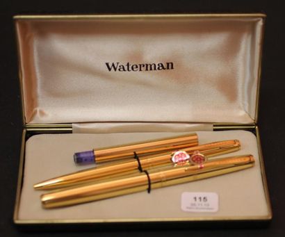 null Garniture de stylos en métal doré WATERMAN dans sa boite d'origine(*)
