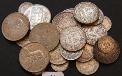 null Lot de pièces Suisse en argent: 6 pièces de 5 FS, 6 pièces de 2 FS, 8 pièces...