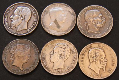 null Lot de 6 pièces européennes en argent: 1 p. 5 FBelge 1871, 1 p. 5 Lire 1876,...