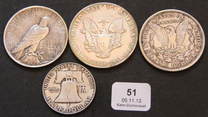 null Lot de 4 pièces américaines en argent: 1 2 $ Franklin 1963, 3 p. one dollars...