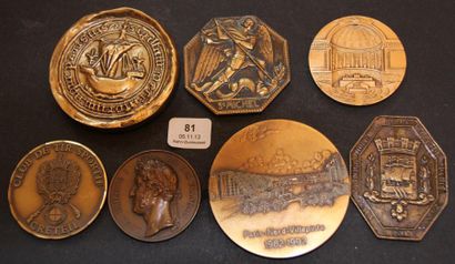 null Lot de six médailles en bronze et cuivre