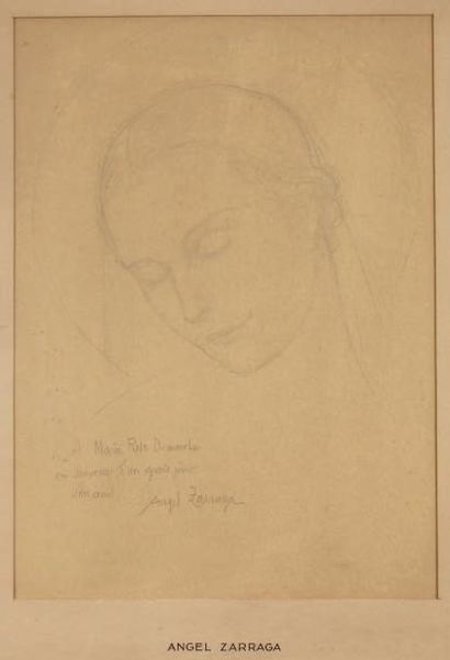Angel ZARRAGA (1886-1946) Portrait de Marie. Crayon sur papier. Dédicacé «A Marie-Rose...